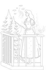 Snow White Joyfully Singing With Forest Birds Coloring Page