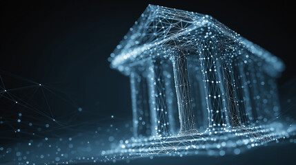 bank economy financial building columns digital technology low poly wireframe visual