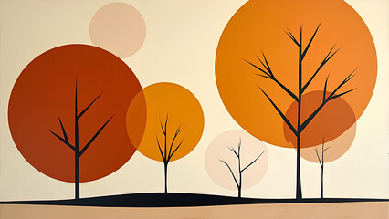 Minimalistisches abstraktes Gem&auml;lde, das den Herbst darstellt, geometrische Formen. KI Generated