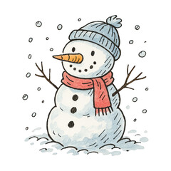 PNG Charming snowman illustration with snowflakes.