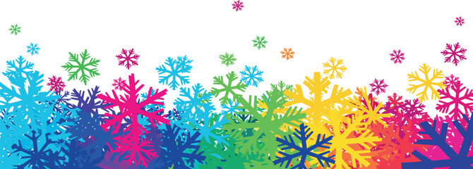 Obraz premium Colorful snowflakes falling across a white background representing a whimsical and festive winter scene