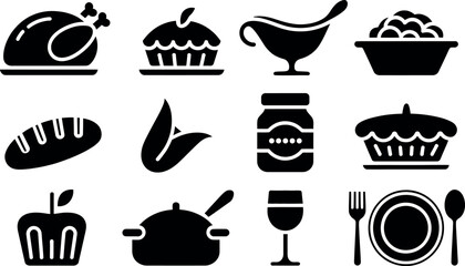 Thanksgiving dinner icon set vector illustration of holiday food symbols