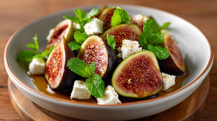 fresh fig feta salad. figs with mint and cheese