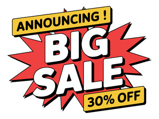 Announcing a big sale event with 30% off advertised prominently.