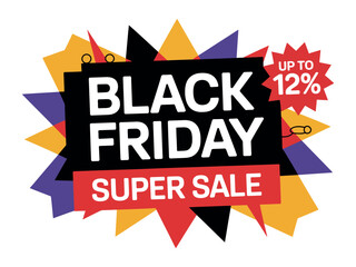 Black Friday Super Sale with up to 12% discount announced visually.