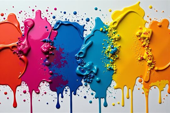 A vibrant bird's-eye view of paint splatters on a canvas