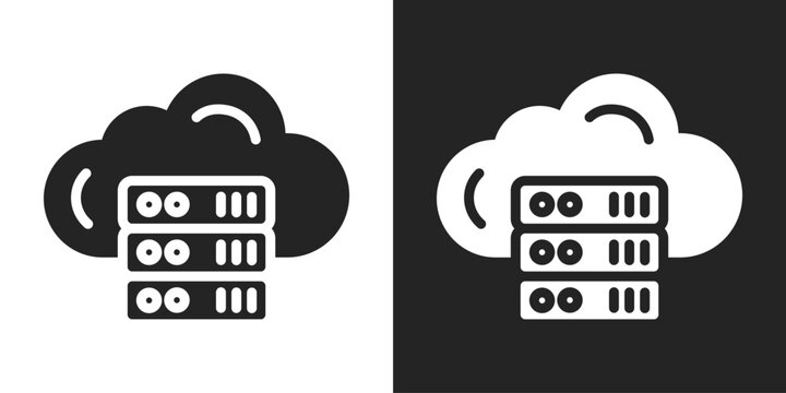 Cloud Server Icon In Black And White Glyph Style