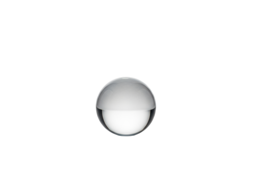 A singular, perfectly formed, optically pure crystal sphere, geometrically precise with cool reflections, isolated on a vast, seamless transparent background, concept of crystalline clarity and
