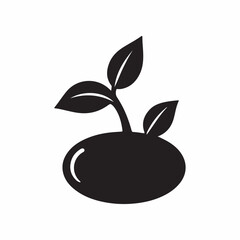 Minimalist Monochrome Black Silhouette Icon of a Sprouting Seed or Growing Plant