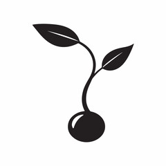 Minimalist Monochrome Black Silhouette Icon of a Sprouting Seed or Growing Plant