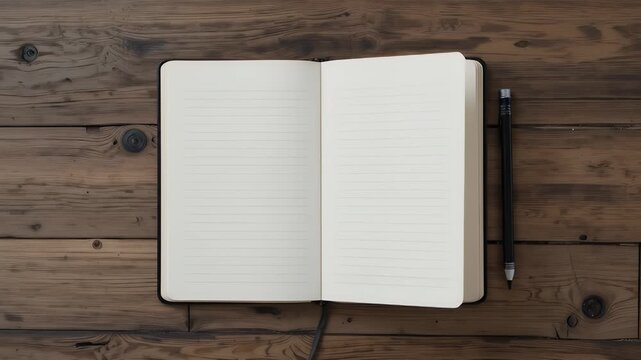 Notebook Opening Pages on Wooden Surface Stop Motion Animation Close Up Footage
