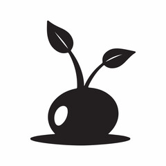 Minimalist Monochrome Black Silhouette Icon of a Sprouting Seed or Growing Plant