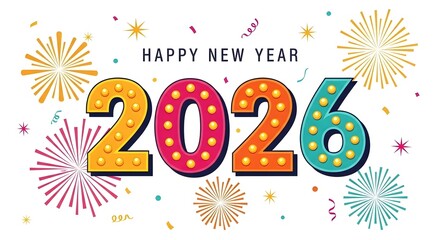 Bright and colorful happy new year 2026 celebration