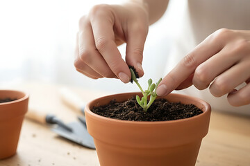 hands holding a plant