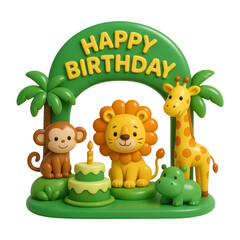Fototapeta premium PNG Cute jungle birthday celebration