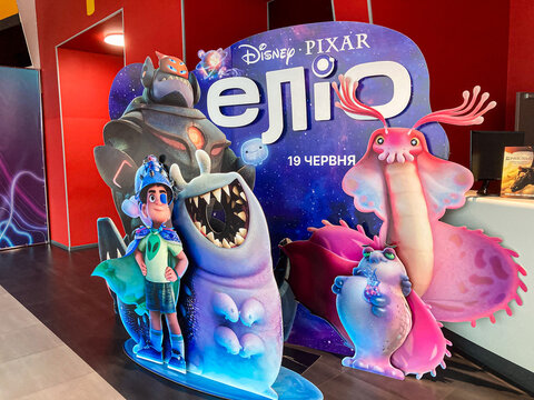 Large Finding Dory cutout stand featuring Marlin and Nemo in a vibrant, playful style Characters positioned readying for adventure backdrop dark blue with stars, r - Kyiv, Ukraine 07-19-2025