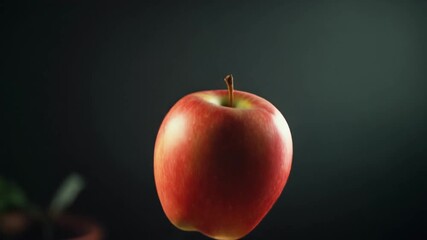red apple on black background slow motion of flying tasty aple with camera movement - Powered by Adobe