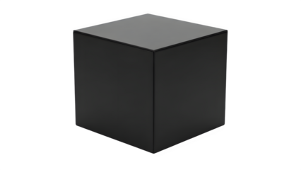 A minimalist black cube, perfect for product display or abstract design, isolated on transparent background