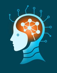 Cyberbrain, neural networks, digital intelligence, technology. Minimalistic style, smooth gradients, and clean lines convey the concept of neural networks, innovation, and the future of technology