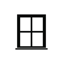 Black window frame with four panes and sill white