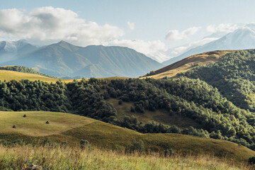Fototapeta premium Picturesque green valley and meadow. Mountainous view of a countryside.