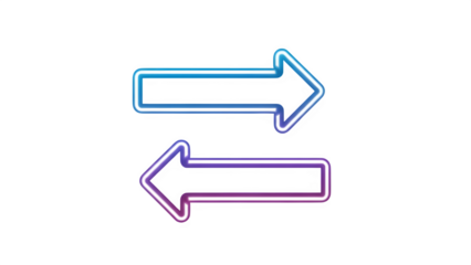 Two gradient outline arrows pointing in opposite directions, right and left, isolated on transparent background