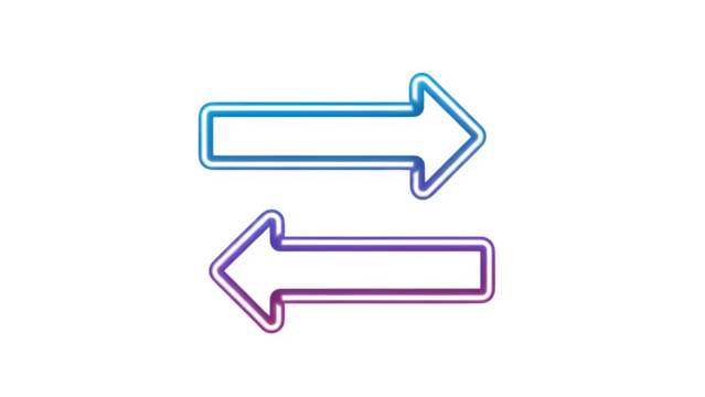 Two gradient outline arrows pointing in opposite directions, right and left, isolated on transparent background