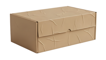 Closed brown cardboard box for shipping or storage, isolated on transparent background