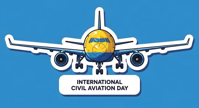 Illustration of a commercial airplane celebrating international civil aviation day