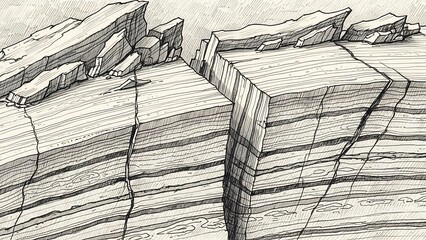 Illustration of a geological fault line with visible rock layers.