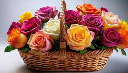 Colorful Roses In Decorative Basket Hd Images