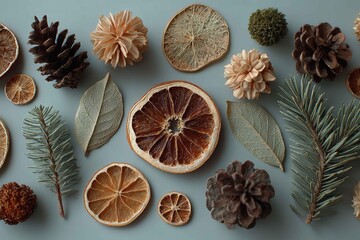 Minimal Winter Decor Flat lay with Dried Citrus