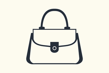 Classic woman's handbag icon in a simple line art style. Vector graphic of a fashion purse accessory