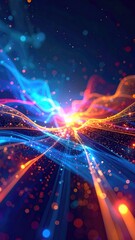 Abstract, colorful flowing energy with glowing particles