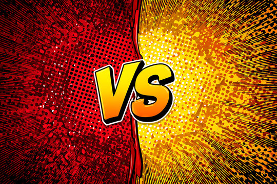 Dynamic Red vs Yellow Comic Art Showdown with Bold VS Letters and Explosive Effects - Powered by Adobe