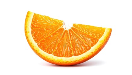 A vibrant, fresh orange slice. Juicy, bright orange fruit against a white background