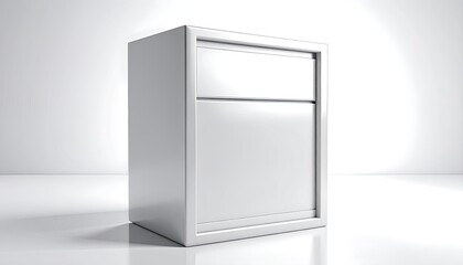 Modern white cabinet with two compartments, against a bright white background