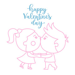 Happy Valentine's Day I love you cute simple postcard, valentine's Day card. Romantic Flat Vector Valentine's Day Card. Flat Style,with love letter, kiss boy and girl. EPS10