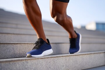Individual performing a workout on outdoor steps, focusing on leg strength and flexibility