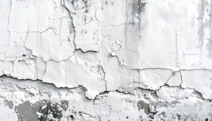 Cracked and peeling white paint on a weathered wall surface