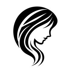 Black & white vector silhouette of minimalist female portrait outline on white background