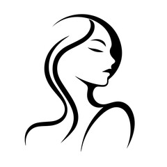 Black & white vector silhouette of minimalist female portrait outline on white background