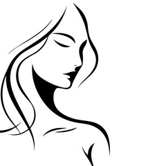 Black & white vector silhouette of minimalist female portrait outline on white background