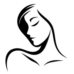 Black & white vector silhouette of minimalist female portrait outline on white background
