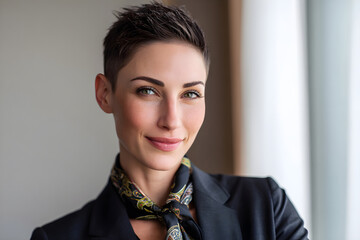 Non-binary executive looking confidently at the camera indoors