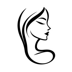 Black & white vector silhouette of minimalist female portrait outline on white background