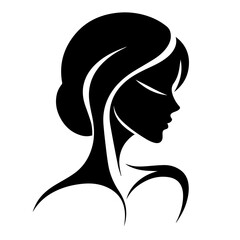 Black & white vector silhouette of minimalist female portrait outline on white background