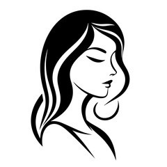Black & white vector silhouette of minimalist female portrait outline on white background