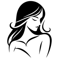 Black & white vector silhouette of minimalist female portrait outline on white background