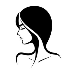 Black & white vector silhouette of minimalist female portrait outline on white background